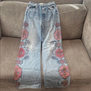 MOTHER The Maven Sneak Side to Side High Waist Wide Leg Bohemian Print Jeans